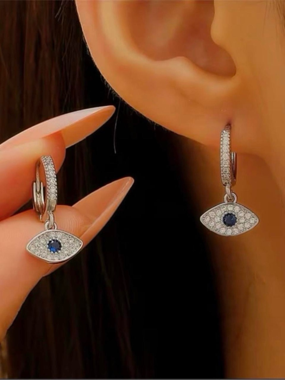 Evil Eye Silver Earrings For Women Stainless Steel Earrings
-Makes a Great Gift